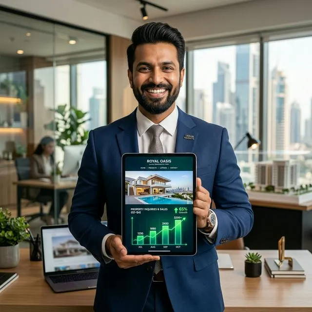 Real estate agent happy with property sales